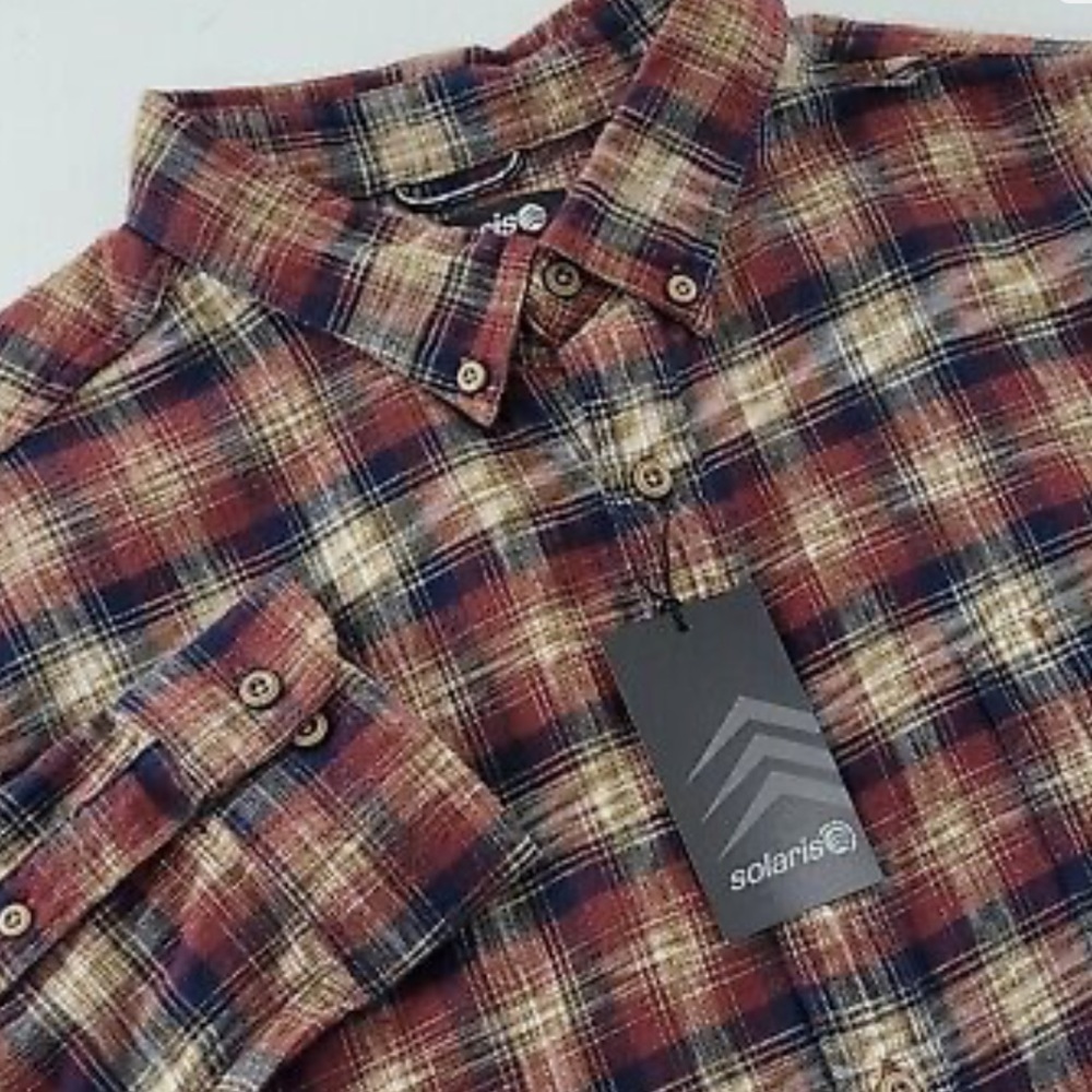 NWT Solaris Men’s Long Sleeve Multi Color Plaid Button Down Soft Cotton